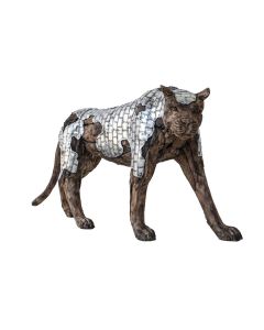 Holzobjekt "Gepard" mit Teakwurzeln mit Aluminium
