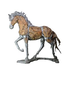 Holzobjekt "Pferd" mit Teakwurzeln mit Aluminium