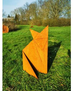 Metall-Origami "Fuchs", mittel, rostig